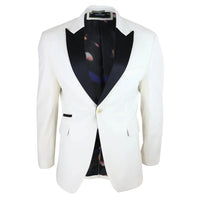Rosa - Men's Soft Velvet Ivory Cream 1 Button Dinner Jacket Tuxedo Blazer Fit