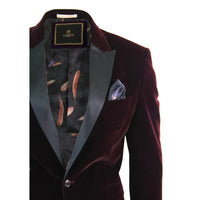 Rosa - Men's Soft Velvet Black Burgundy 1 Button Dinner Jacket Tuxedo Blazer Fit