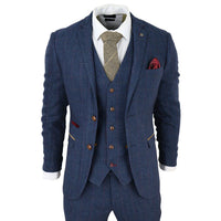 Scott Men's Blue 3-Piece Tweed Check Suit