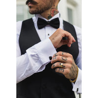 Men's Black Satin Double Breasted Waistcoat Black Tie Dinner Vest