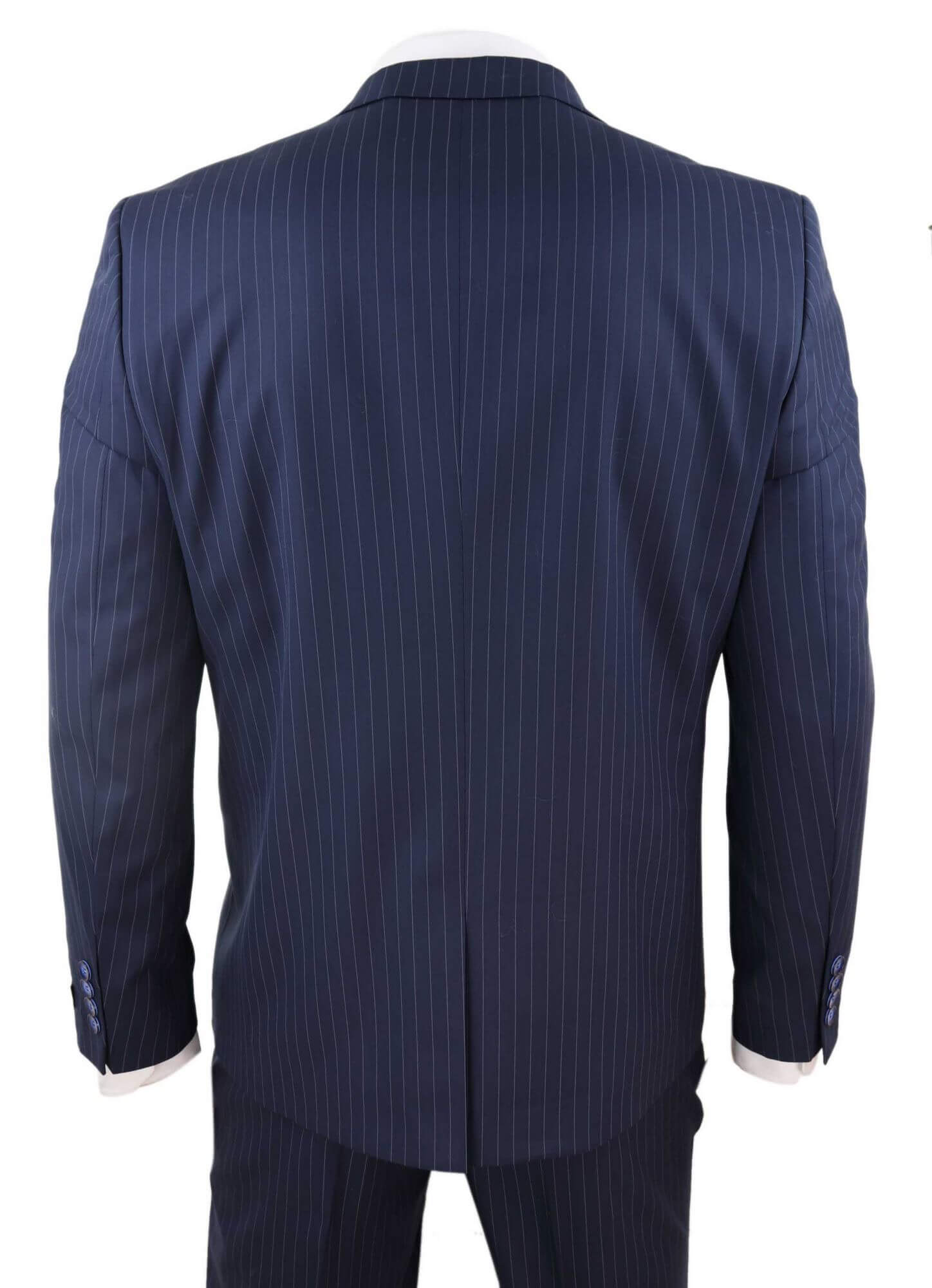 Mens 3 Piece Pinstripe Navy-Blue Suit