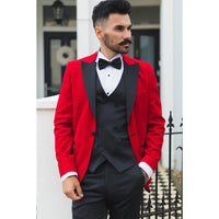 Men's Red Velvet Tux Blazer Satin Lapels Dinner Wedding Prom Black Tie