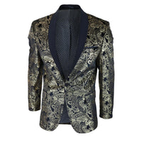 STZ64-65 - Men's Velvet Paisley Floral Blazer Black Tuxedo Jacket