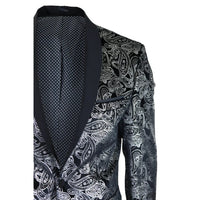 STZ64-65 - Men's Velvet Paisley Floral Blazer Silver Black Tuxedo Jacket