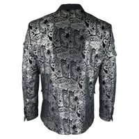 STZ64-65 - Men's Velvet Paisley Floral Blazer Silver Black Tuxedo Jacket