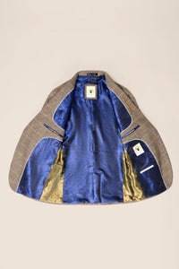 Mens 3 Piece Herringbone Tweed Tan Brown Check Suit Tailored Fit Double Classic