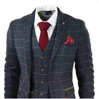 Thomas Men's Navy 3-Piece Tweed Check Suit