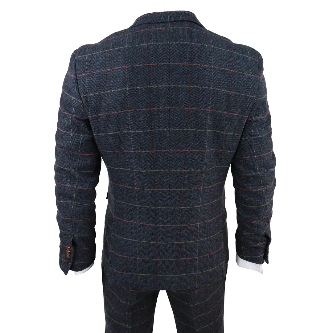 Thomas Men's Navy 3-Piece Tweed Check Suit