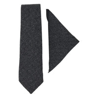 Men's Tweed Charcoal Tie Hankie Set Classic British Heritage Wool Herringbone
