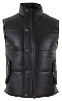 Mens Real Leather Waistcoat Gilet Quilted Puffer Design Warm Zip Casual Black
