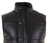 Mens Real Leather Waistcoat Gilet Quilted Puffer Design Warm Zip Casual Black