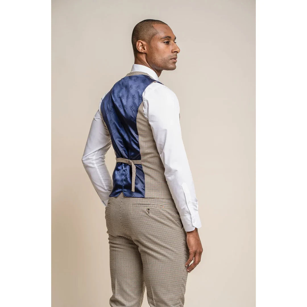 Elwood - Men's Beige Check Houndstooth Waistcoat