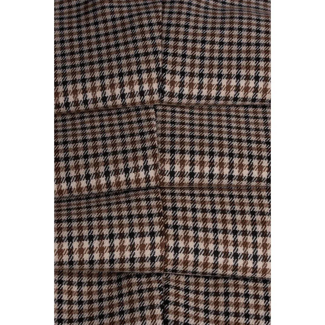 Elwood - Men's Beige Check Houndstooth Waistcoat