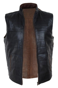 Mens Black & Brown Reversible Leather Gilet