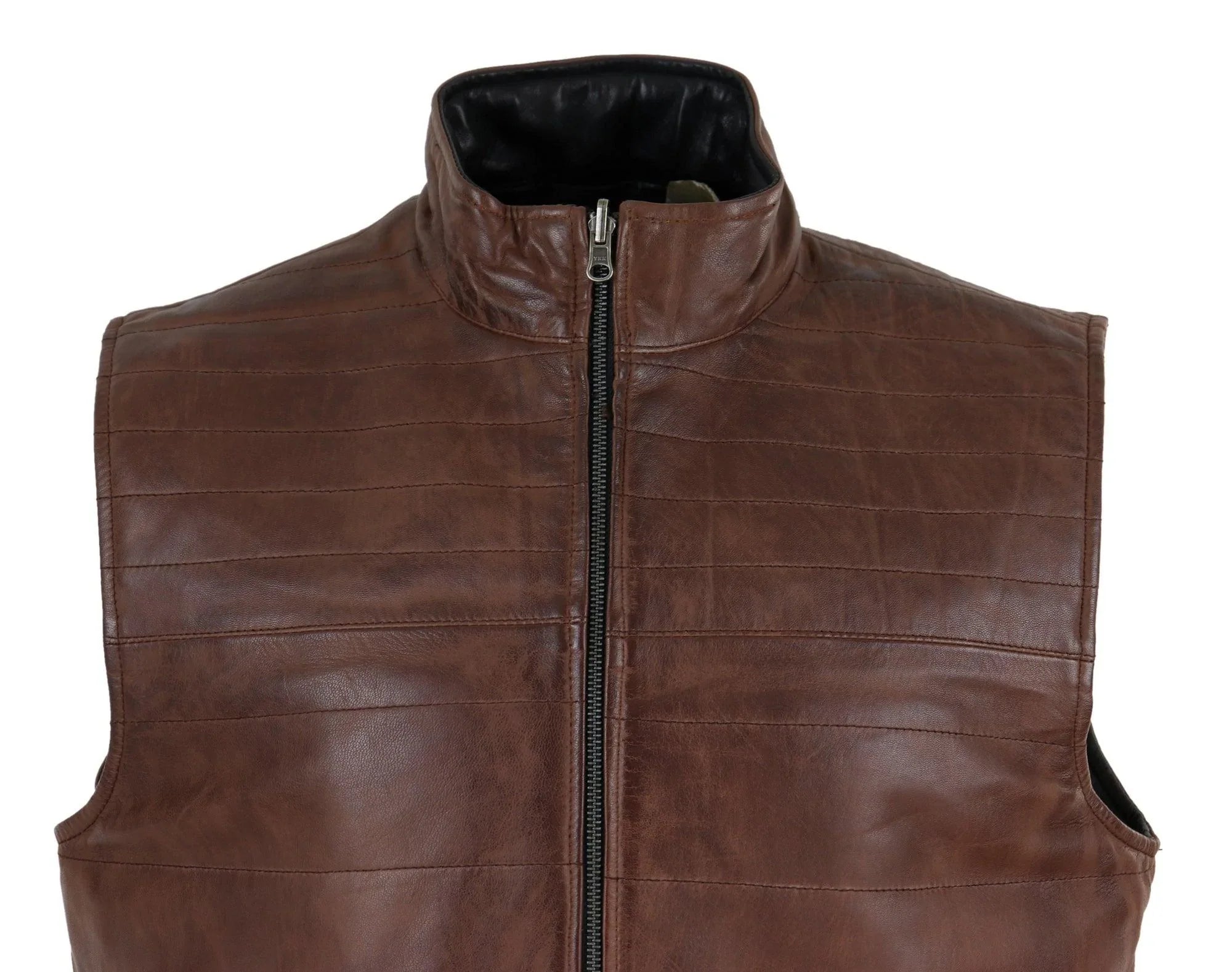 Mens Black & Brown Reversible Leather Gilet