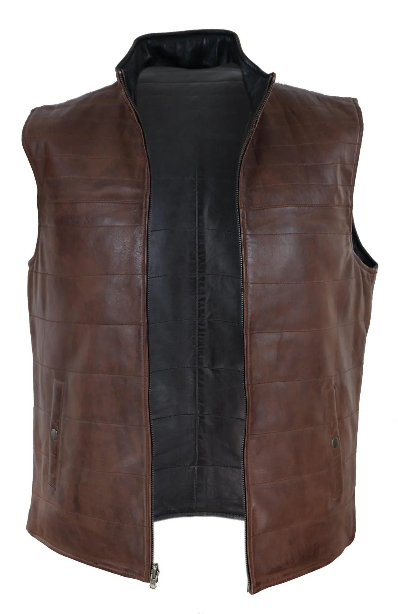 Mens Black & Brown Reversible Leather Gilet