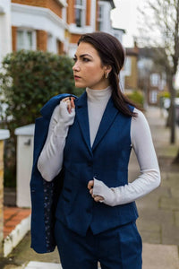 Womens Tweed Herringbone waistcoat Navy Blue 1920s Vintage Classic Gatsby Blinders