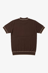 Men’s Brown Knitted T Shirt Regular Fit Contrast Trim Crew Neck Top