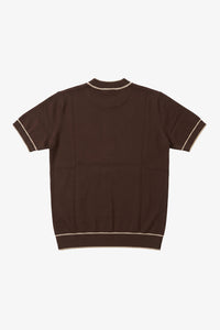 Men’s Brown Knitted T Shirt Regular Fit Contrast Trim Crew Neck Top