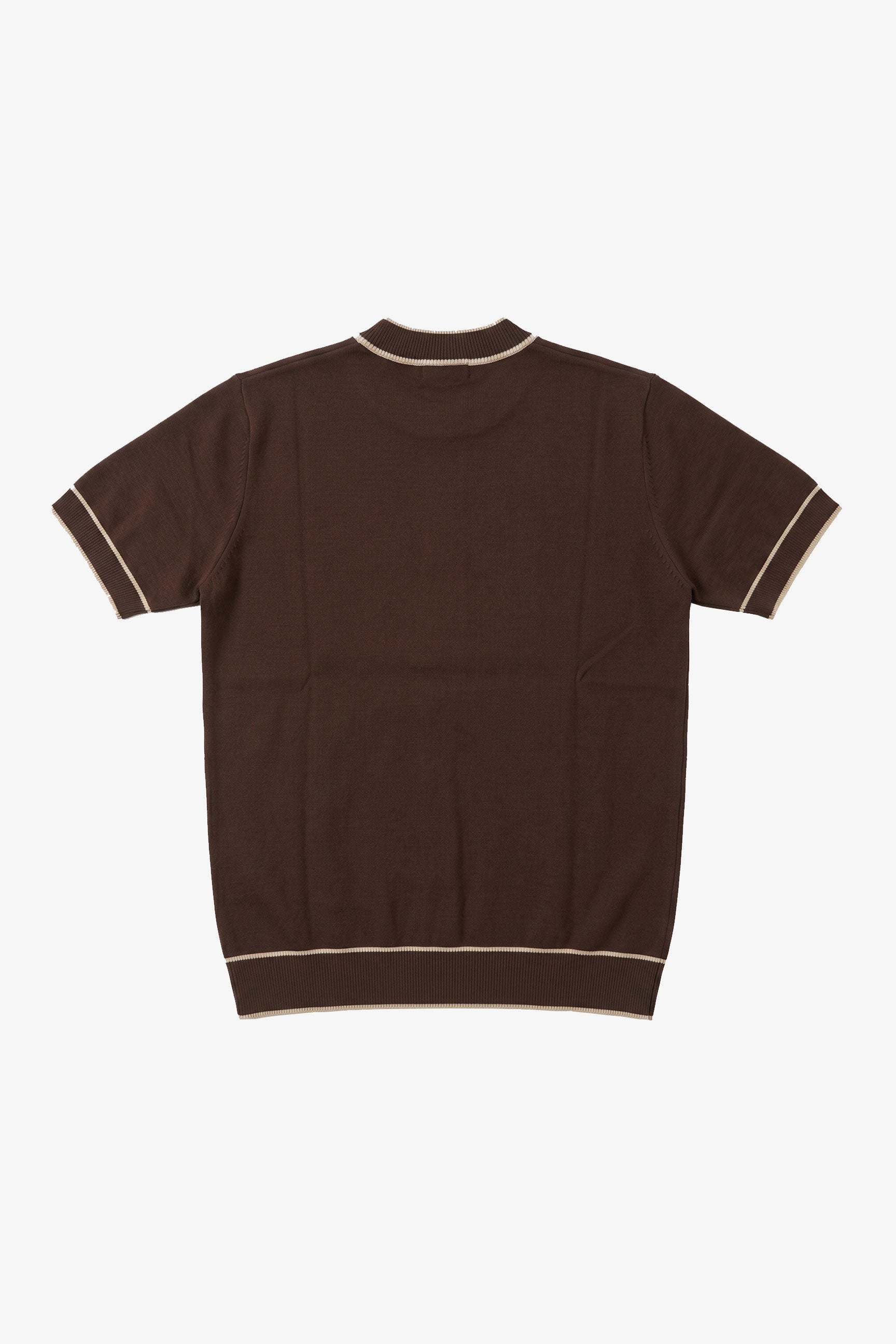 Men’s Brown Knitted T Shirt Regular Fit Contrast Trim Crew Neck Top