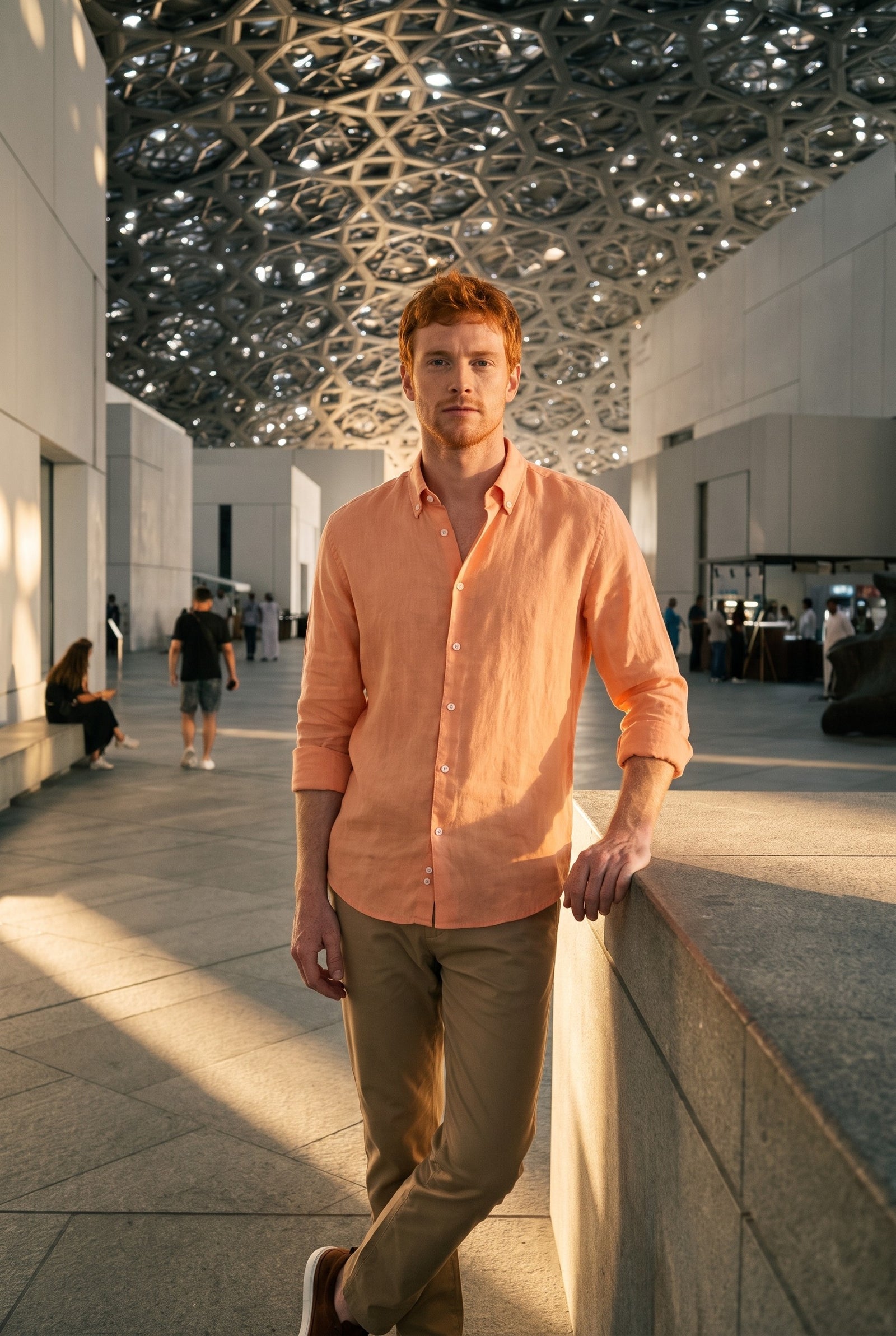 Look #1024 styled with Men’s Khaki Linen Blend Chino Trousers Tencel Cotton Thin Summer Material