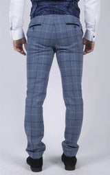 Mens Marc Darcy Light Blue Navy Check Trousers Smart Casual Tweed Slim Fit Clinton