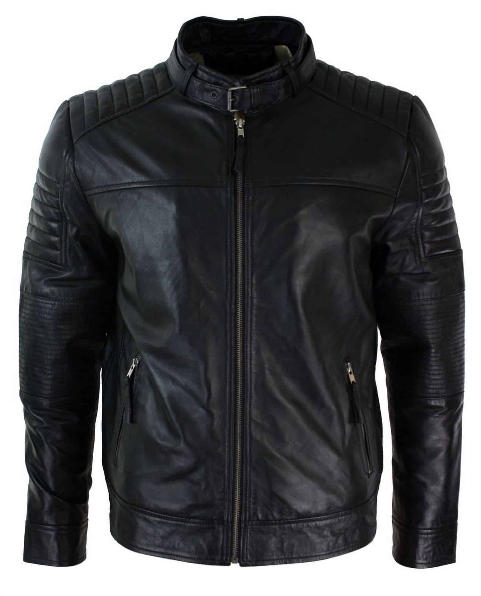 Genuine Real Leather Black Biker Mens Jacket Retro Vintage Tailored Fit UK