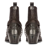 Mens Western Black Cowboy Boots Vintage Pointed Knight Ankle Country Boot Riding Real Leather