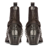 Mens Western Black Cowboy Boots Vintage Pointed Knight Ankle Country Boot Riding Real Leather