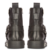 Mens Black Leather Motorcycle Boots Western Rock Punk Metal Toe Ankle Boot