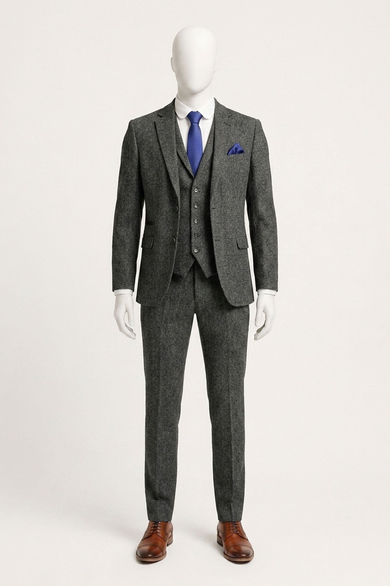 Men's Charcoal Grey 3 Piece Tweed Herringbone Suit - STZ11