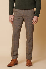 Mens 3 Piece Herringbone Tweed Tan Brown Check Suit Tailored Fit Double Classic