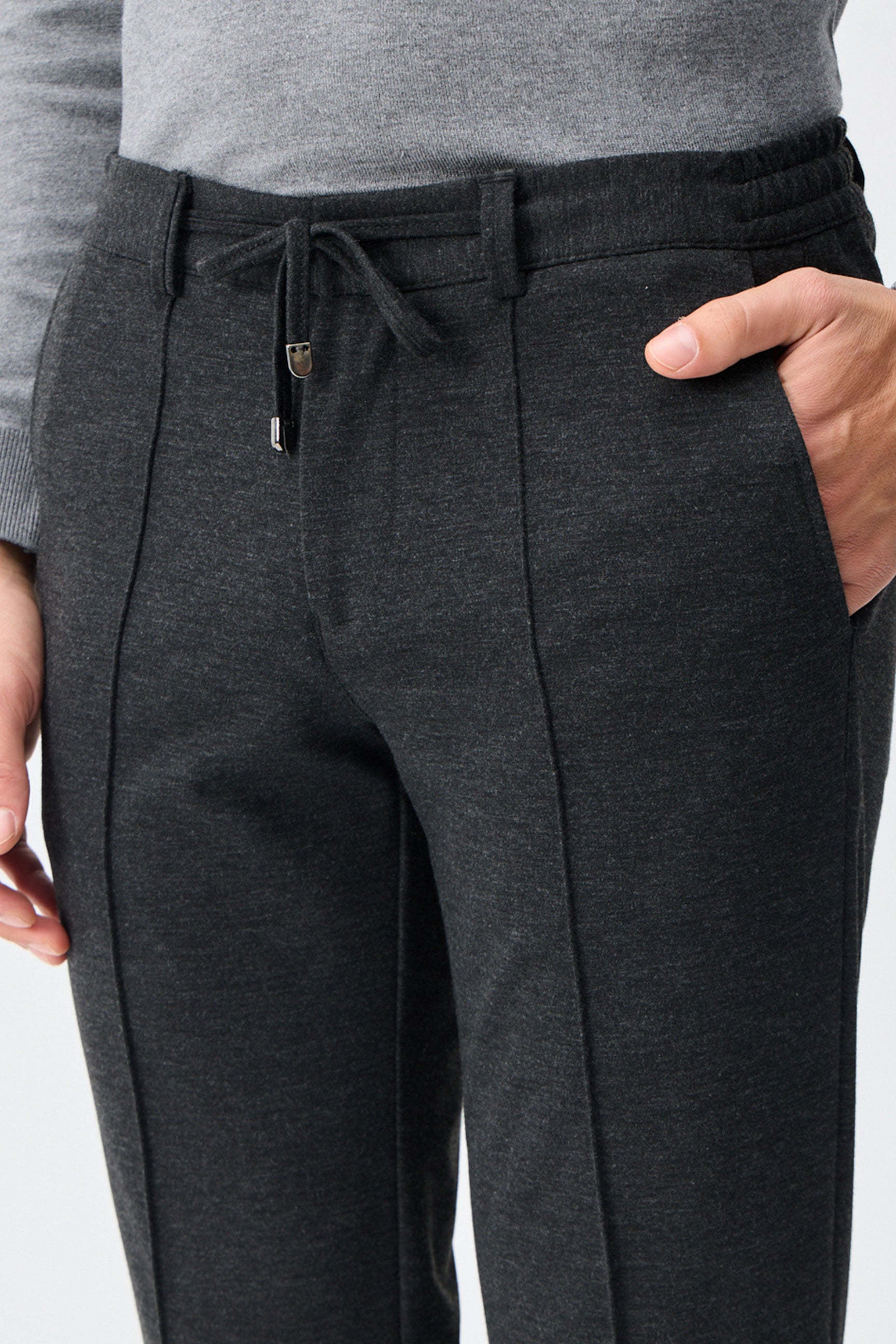 Men’s Taupe Charcoal Smart Drawstring Trousers Tailored Tapered Fit
