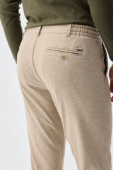 Men’s Taupe Oatmeal Beige Smart Drawstring Trousers Tailored Tapered Fit