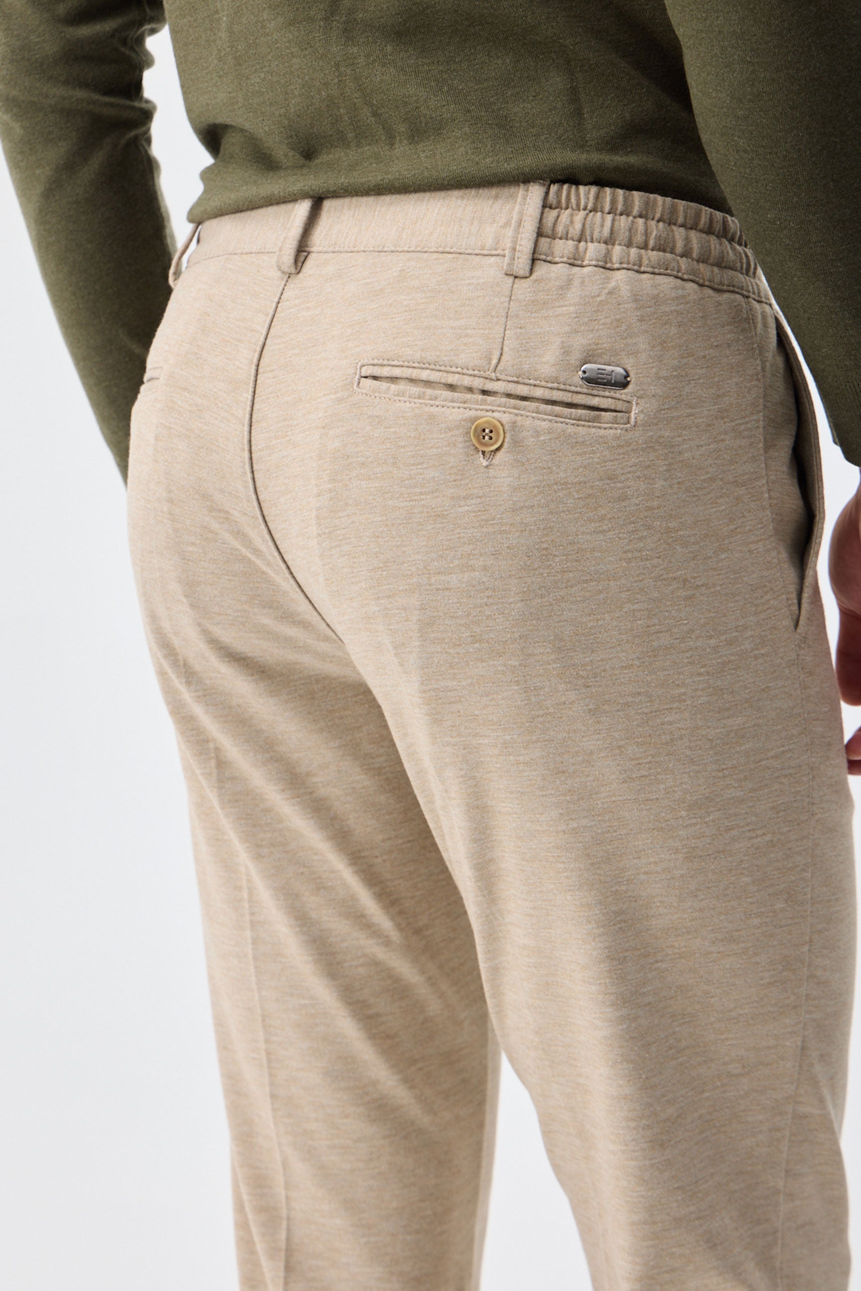 Men’s Taupe Oatmeal Beige Smart Drawstring Trousers Tailored Tapered Fit
