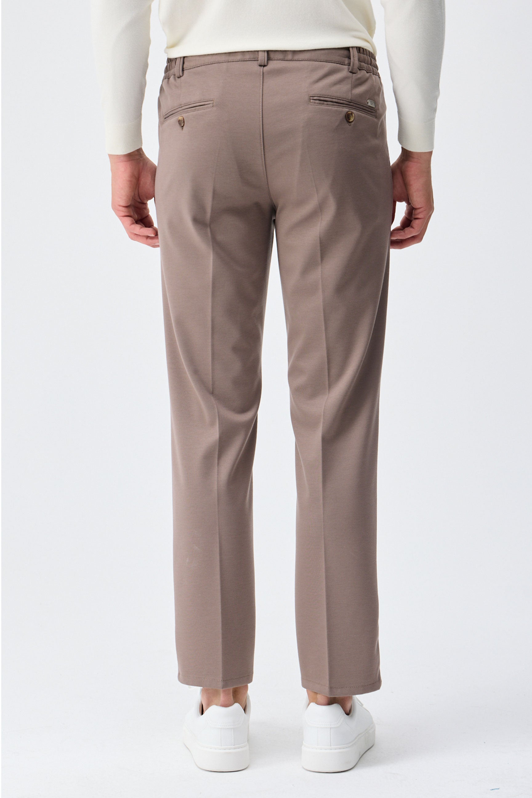 Men’s Taupe Brown Smart Drawstring Trousers Tailored Tapered Fit