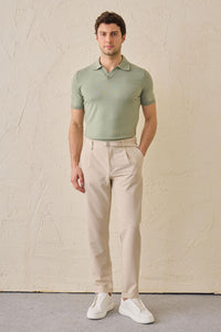 Men’s Beige Pleated Gurkha Trousers Adjustable Waist Tailored Tapered Fit