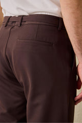 Men’s Brown Pleated Gurkha Trousers Adjustable Waist Tailored Tapered Fit