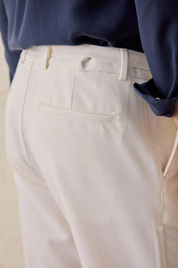 Men’s Cream Pleated Gurkha Trousers Adjustable Waist Tailored Tapered Fit