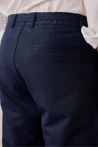 Men’s Navy Pleated Gurkha Trousers Adjustable Waist Tailored Tapered Fit