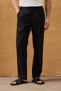 Men’s Black Linen Smart Casual 2 Piece Suit Zip Front Safari Style Summer