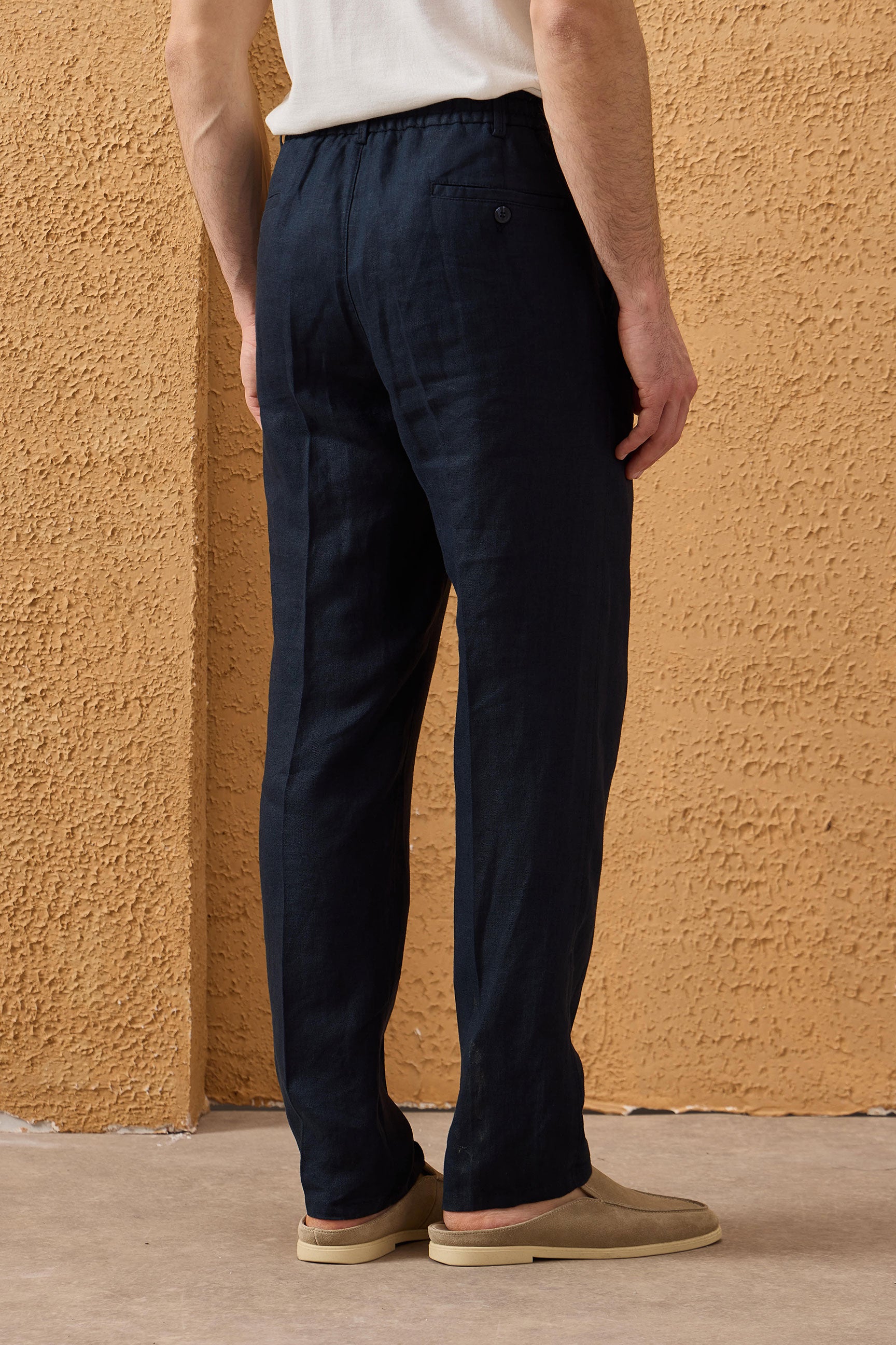 Men’s Navy Linen Smart Casual 2 Piece Suit Zip Front Safari Style Summer