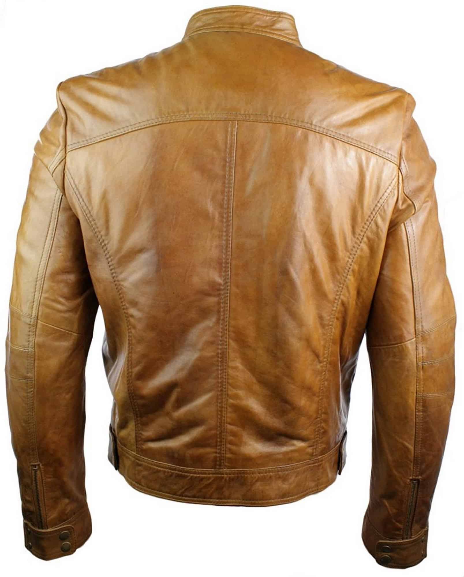 Real Leather Black Zipped Slim Fit Mens Biker Jacket Retro Vintage Smart Casual-Brown