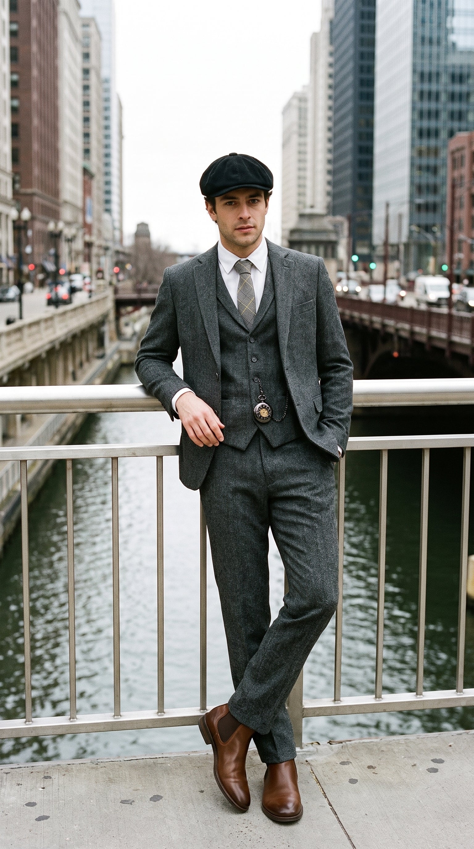 Look #235 styled with Marc Darcy Mens Tweed Herringbone Textured Marc Darcy Ties Classic Vintage Retro DX7