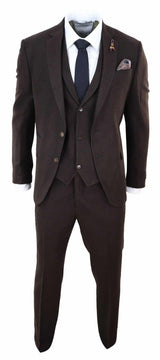 Brown Herringbone Tweed 3 Piece Suit