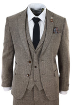 Oak-Brown Herringbone Tweed 3 Piece Suit
