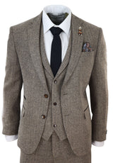 Oak-Brown Herringbone Tweed 3 Piece Suit