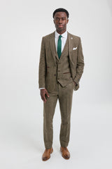 Oak-Brown Herringbone Tweed 3 Piece Suit