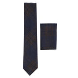 281 - Men's Blue Herringbone Tweed Wool Tie & Handkerchief 2"