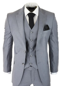 Mens Classic Grey 3 Piece Suit Slim Fit Vintage Retro Smart Formal Wedding